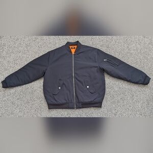 RQRD Men's (L/XL) Navy Blue Bomber Jacket w/ Orange Quilted Lining & 5 Pockets